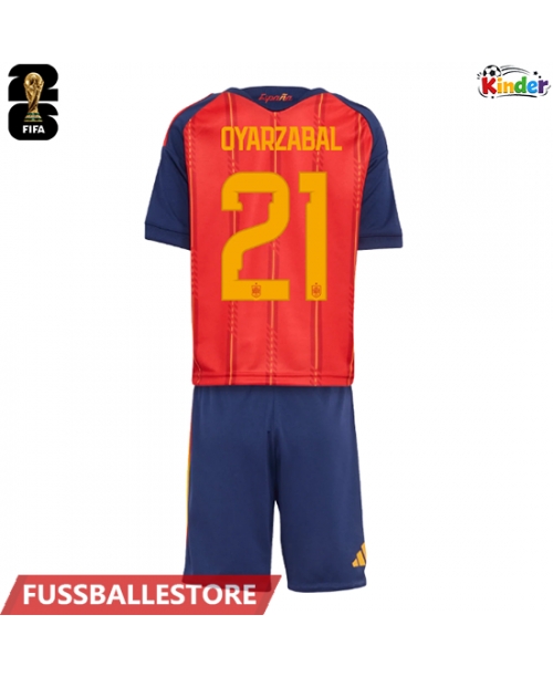 Günstige Spanien Mikel Oyarzabal #21 Heimtrikotsatz Kinder WM 2026 Kurzarm (+ Kurze Hosen)